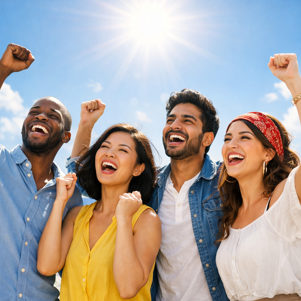 Four Humans Celebrating Success Under Bright Sunlight-1